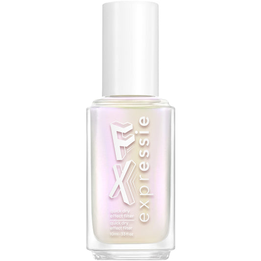 essie Iced Out FX front bottle showing pearly shimmer and quick-dry benefit