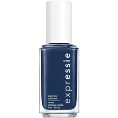 essie front bottle showing navy Left On Shred and glossy finish benefit