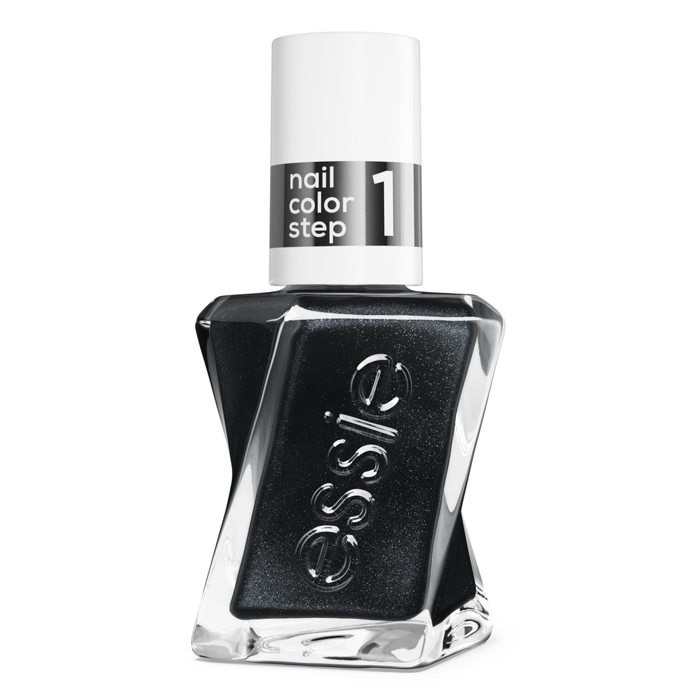 essie Liquid Diamonds front bottle showing diamond-dusted black polish and brand