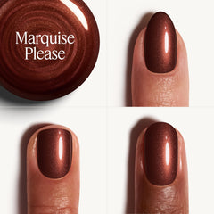 essie painted nails in studio lighting showing Marquise Please long-lasting shine