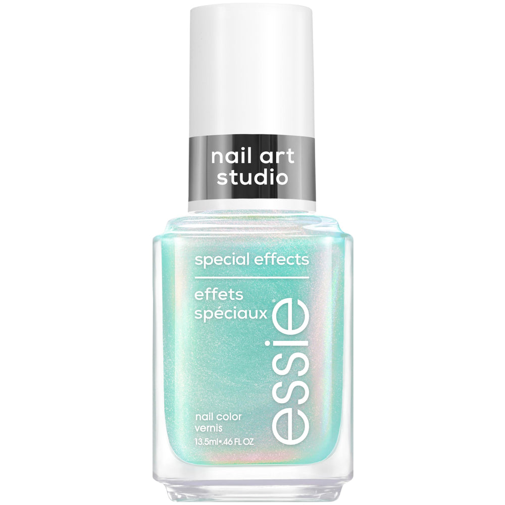 essie Mystic Marine bottle front view showing aqua chrome finish and brand