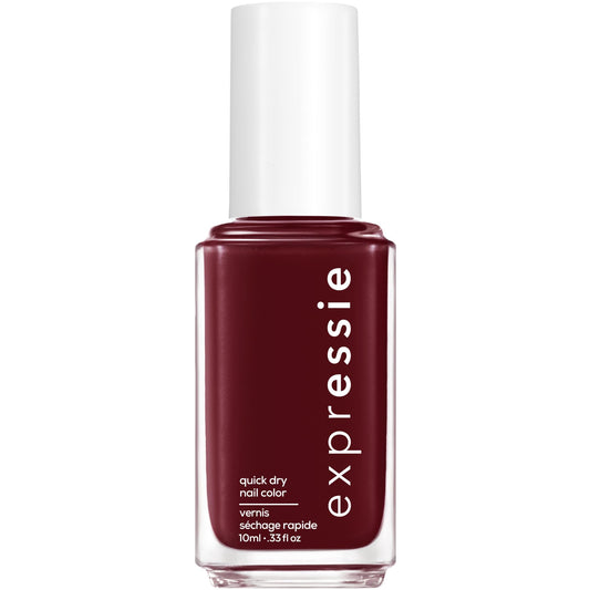 essie bottle front view showing blackened burgundy color and quick-dry benefit
