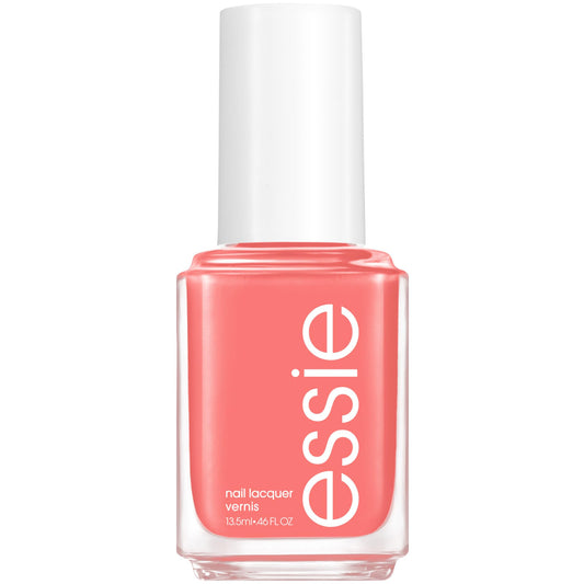 essie front bottle view showing peachy coral color and glossy finish
