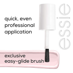 essie bottle beside common item showing 0.46 fl oz scale and travel-friendly benefit