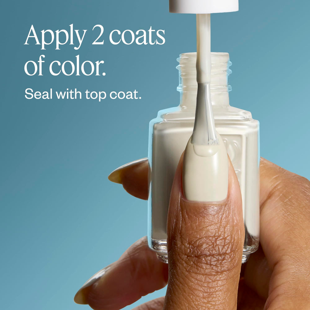 essie flatlay with outfit showing versatile neutral polish styling