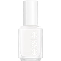 essie bottle front view showing glossy white pearl polish and brand