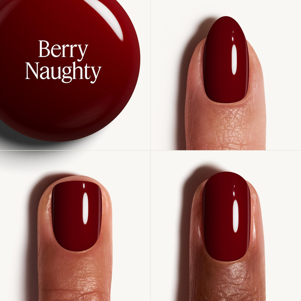 essie swatch on a nail wheel showing true deep berry payoff