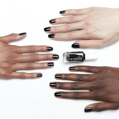 essie black swatch on skin showing true opaque color payoff