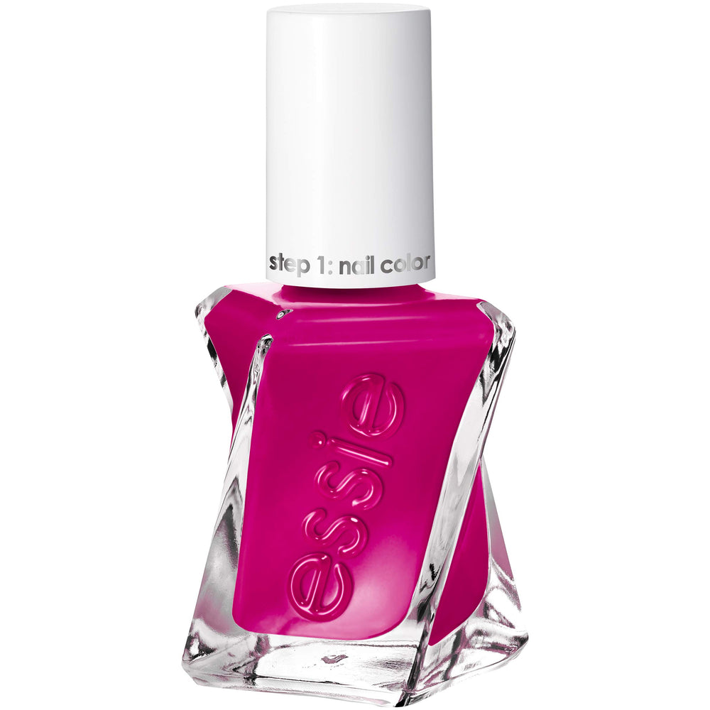 essie bottle front view showing deep red-violet shade and label for clear identification and appeal