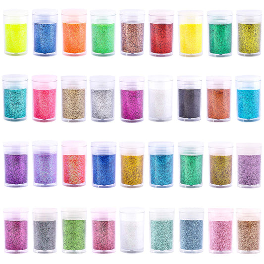 Estanoite front packaging showing 36 shimmer jars and color range benefit
