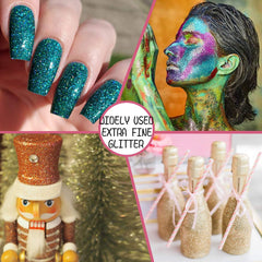 Estanoite glitter used on nail art demonstrating even coverage and sealed shine