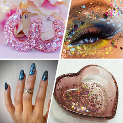 Estanoite resin tumbler with mixed glitter showcasing smooth, vibrant coating