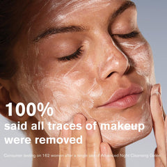 Estée Lauder gel dispensing into soft foam demonstrating gentle cleansing action