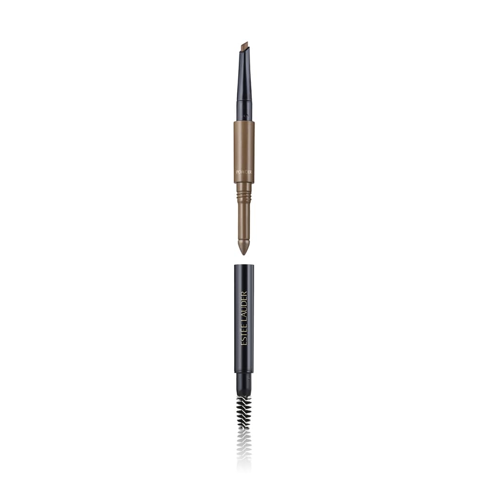 Estée Lauder front view of the 3-in-1 brow tool showing all three ends and portability benefit