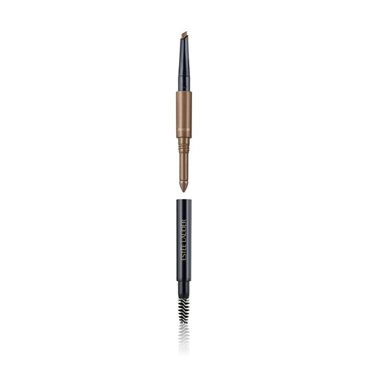 Estée Lauder front view of the 3-in-1 brow tool showing all three ends and portability benefit