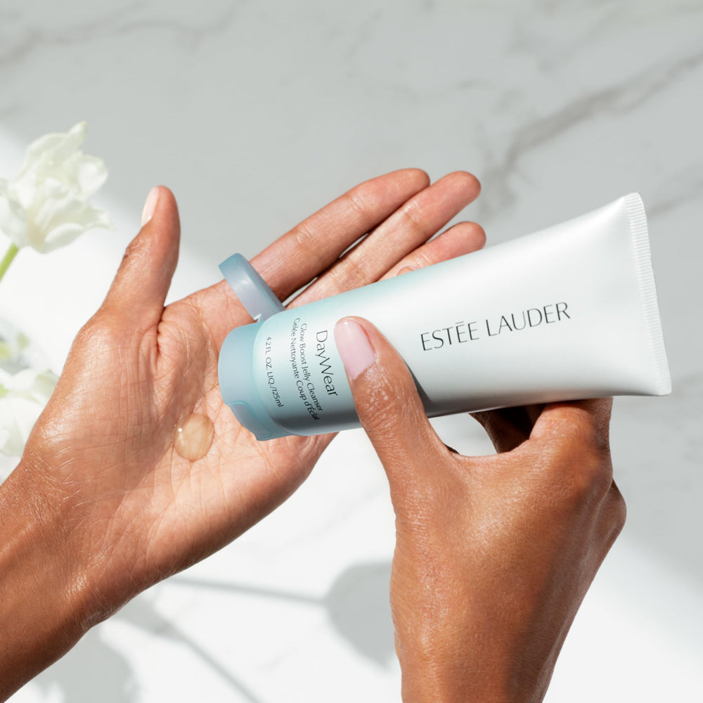 Estée Lauder foam on hand demonstrating easy removal of makeup
