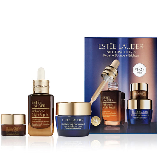 Estée Lauder front packaging set shown as a gift-ready trio, convenient for travel