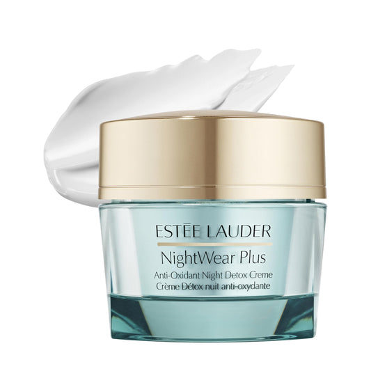 Estée Lauder jar front view showing premium nighttime cream packaging and brand trust