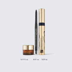 Estée Lauder products arranged to show scale and full‑size versus travel‑size contents