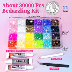 ESUOHYM open 24-grid organizer displaying 30,000 rhinestones for tidy color selection
