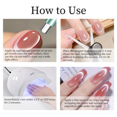 ESUOHYM magnet held above wet gel forming a luminous cat-eye stripe for dramatic shine