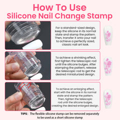 ESUOHYM stamper in use on nail illustrating quick transfer and neat French tip result
