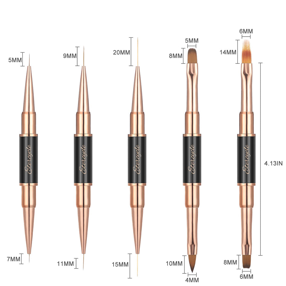 Etercycle brush ends labeled to show five brush heads for versatile designs