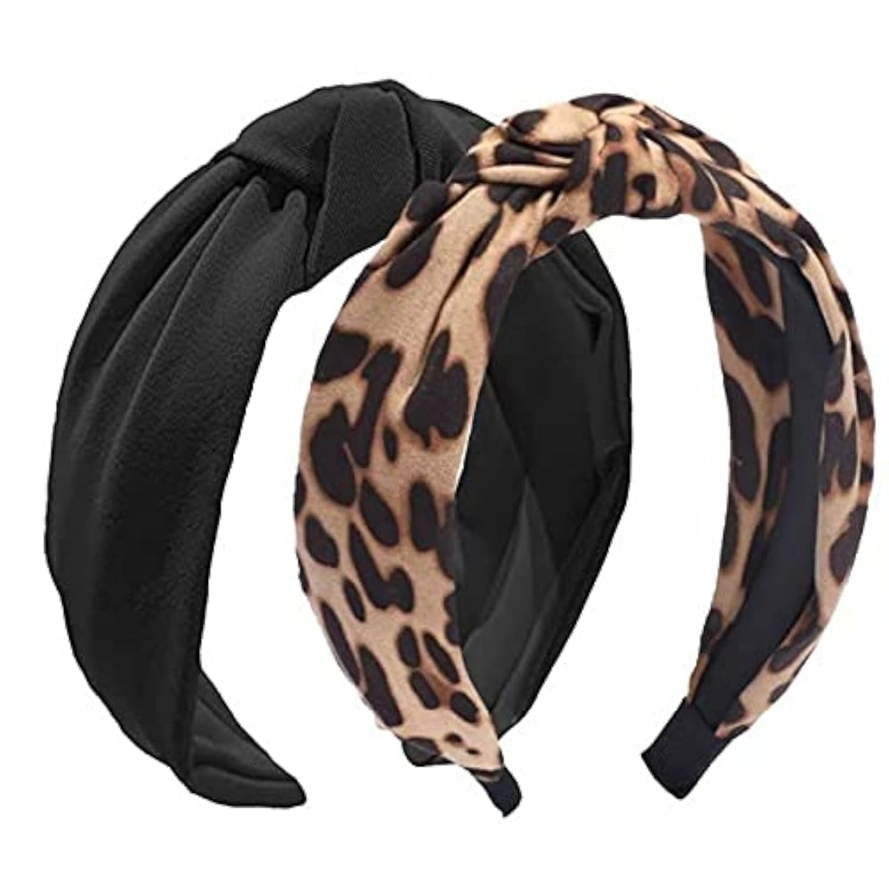 Etercycle front view of both black and leopard headbands, easy outfit upgrade