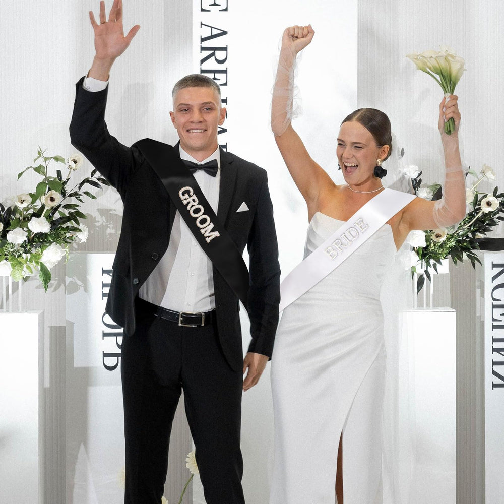 Etercycle sash in group photo with bride, highlights photo-friendly sparkle and focus