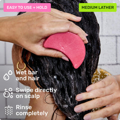 Ethique shampoo bar wet in shower showing foaming action and easy rinse