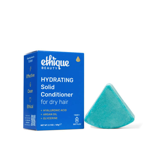 Ethique front packaging showing hydrating conditioner bar and eco benefit