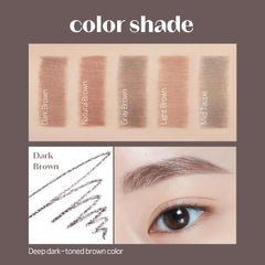 ETUDE bare edge brow pencil swatches showing fine strokes and buildable color