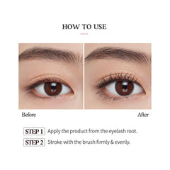 ETUDE before and after lashes highlighting volume and curl benefit