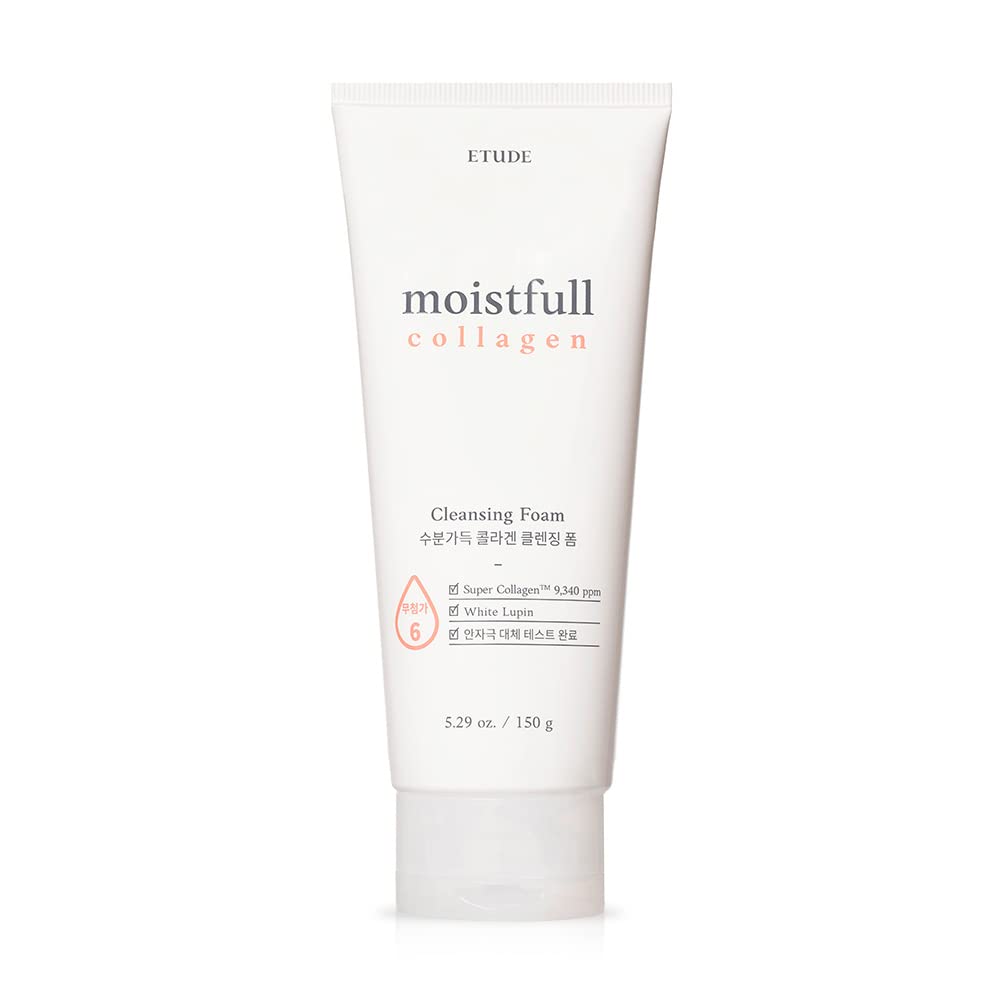 ETUDE front packaging of Moistfull Collagen Foam cleanser showing product benefits