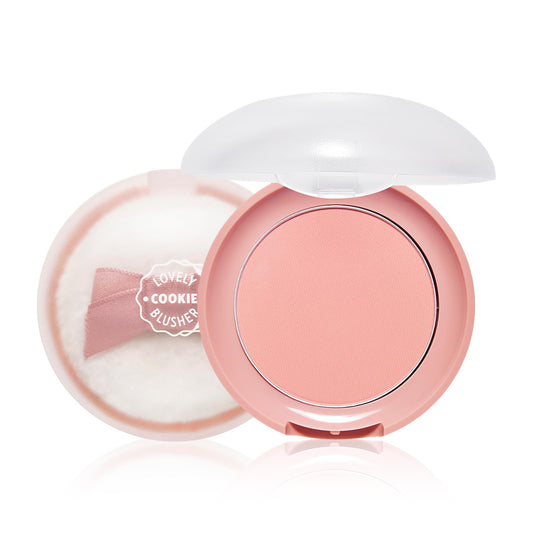 ETUDE compact front view showing peach shade and cute packaging benefit: easy storage
