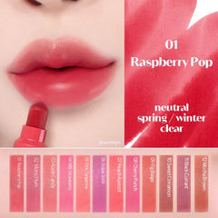 ETUDE swatch of Raspberry Pop on skin showing true color and buildable payoff