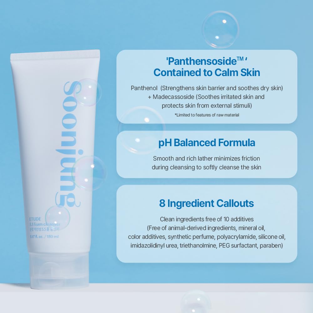 ETUDE closeup label showing panthenol and madecassoside calming benefits