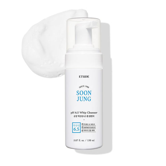 ETUDE front packaging of SoonJung whip cleanser showing gentle formula benefit