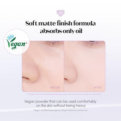 ETUDE powder applied to T-zone to control shine and reduce pore appearance