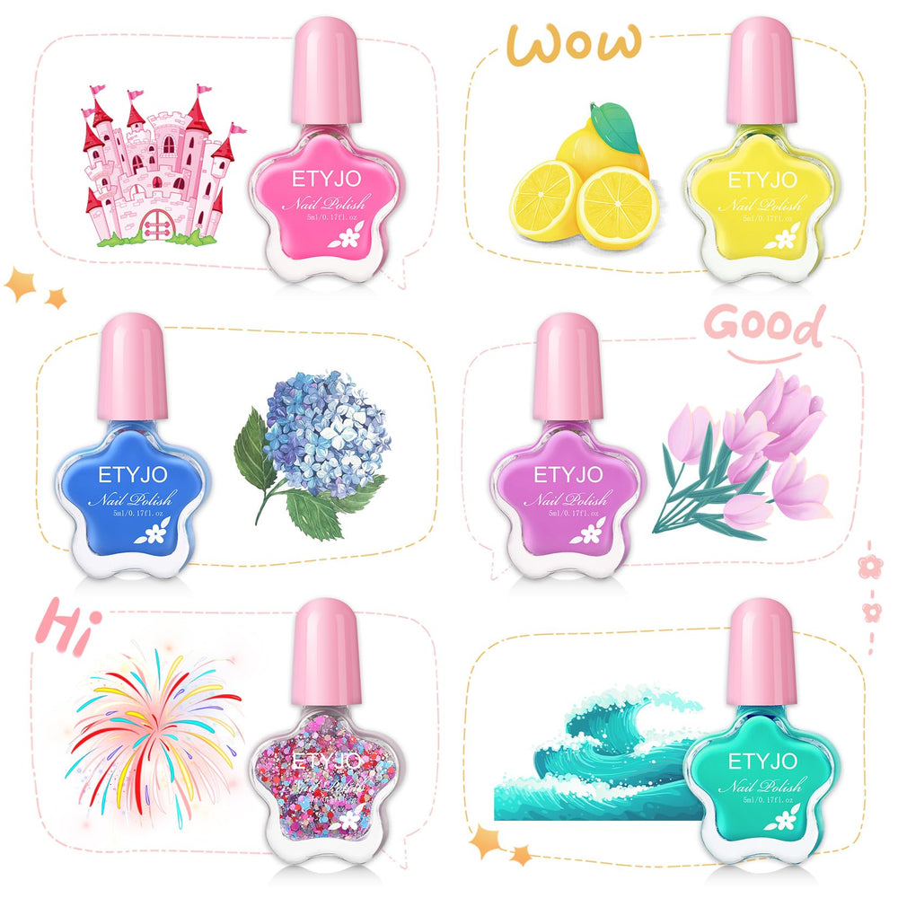 ETYJO open kit with six rainbow polish bottles displayed neatly