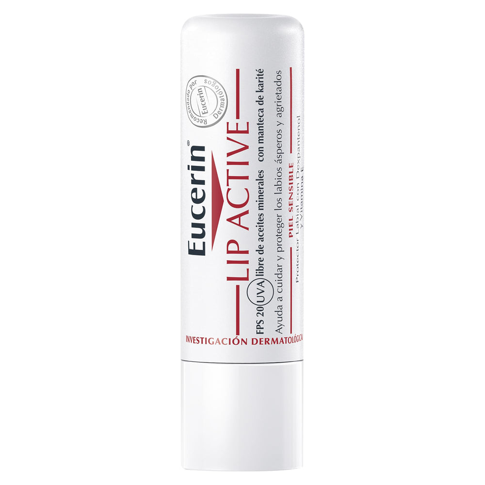 Eucerin Active Care for Lips front view showing compact protective tube