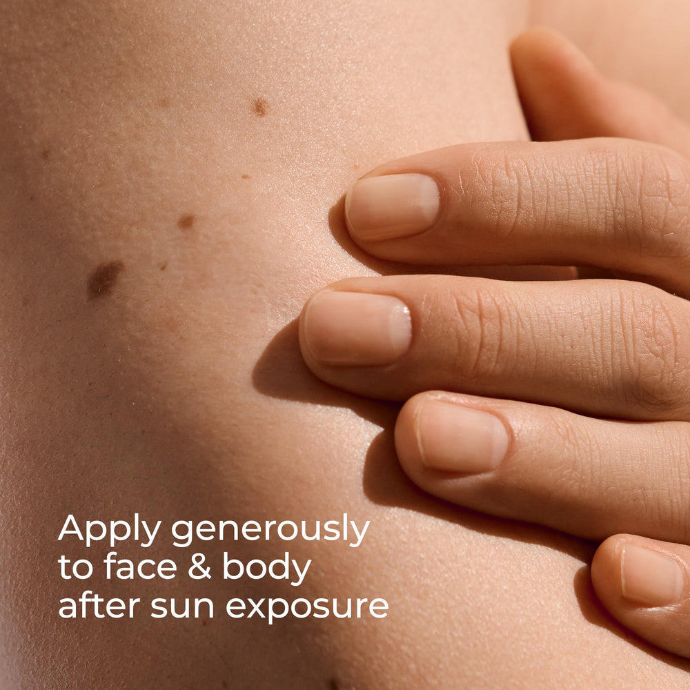 Eucerin after sun ingredients label highlighting antioxidants and soothing benefits