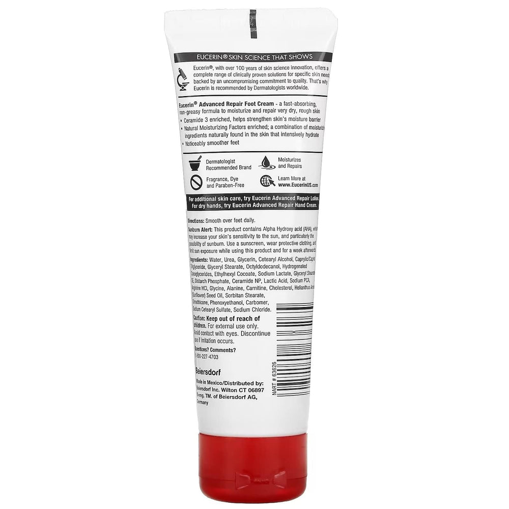 Eucerin cream open cap close-up showing light texture and quick absorption benefit