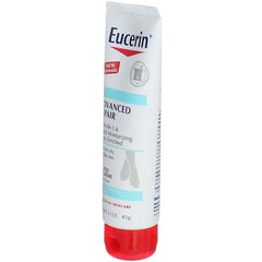 Eucerin tube beside ruler illustrating 3 oz size and easy portability benefit