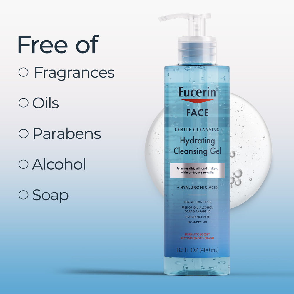 Eucerin bottle in hand showing 13.5 fl oz scale and practical size benefit