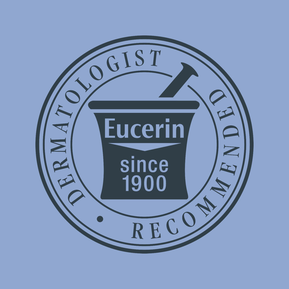 Eucerin product label close-up highlighting fragrance- and dye-free formula