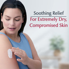 Applying Eucerin cream to hands for fast softening and protection