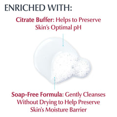 Eucerin creamy cleanser texture dispensed on palm highlighting mild lather