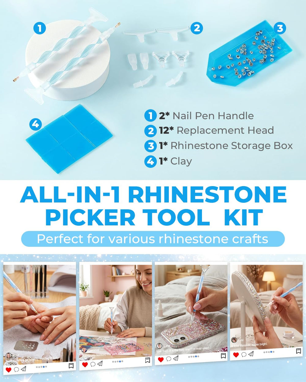 Eudaicful adhesive clay and tips closeup demonstrating easy stone pickup