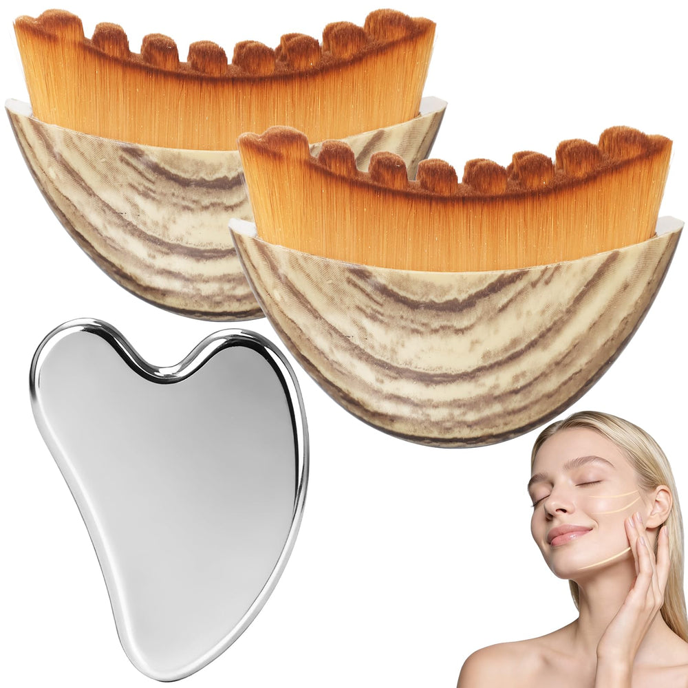 EULOGIST front view of brush and gua sha showing compact set and convenience